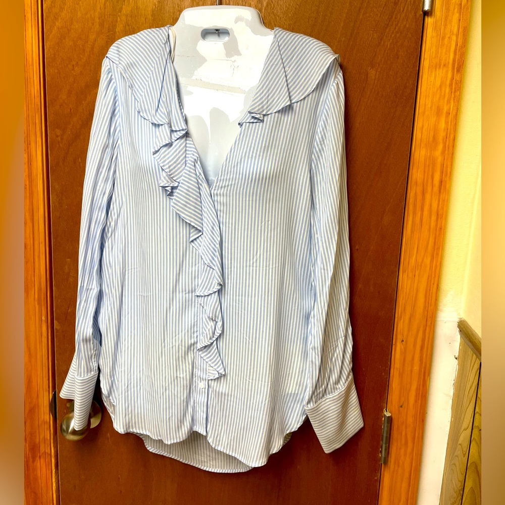 Beautiful light blue and white blouse